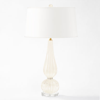 White Murano glass table lamp with white lamp shade.