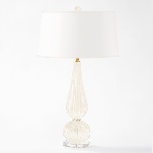 White Murano glass table lamp with white lamp shade.