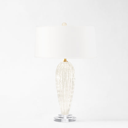White Murano glass table lamp with white lamp shade.
