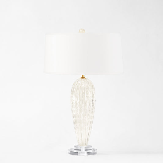 White Murano glass table lamp with white lamp shade.