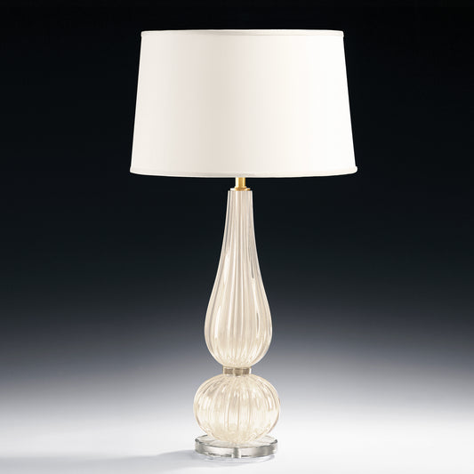 White Venetian glass lamp with white shade.