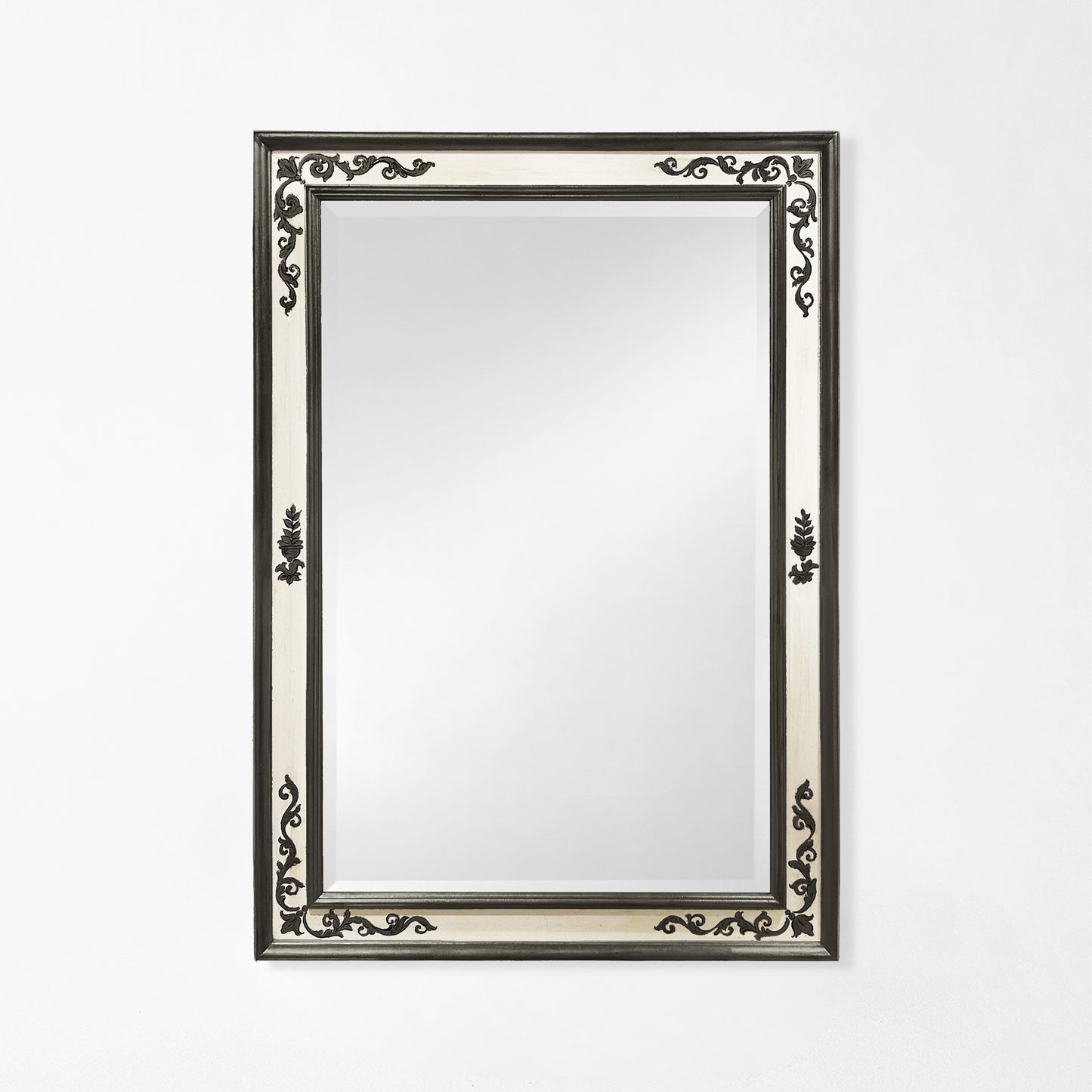 Ornate white and black Italian mirror.