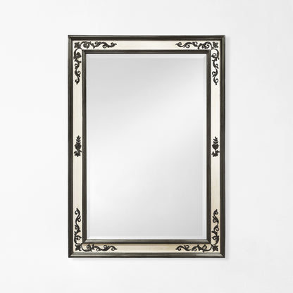 Ornate white and black Italian mirror.