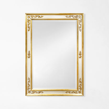 Traditional white Italian mirror with gold details.