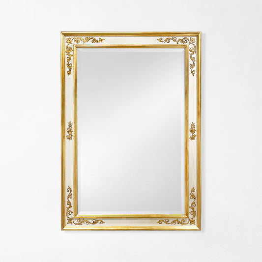 Traditional white Italian mirror with gold details.