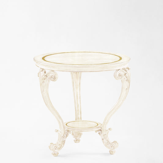 Round white and gold Italian table.