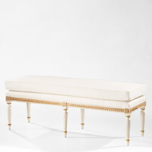 White and gold wood bench.