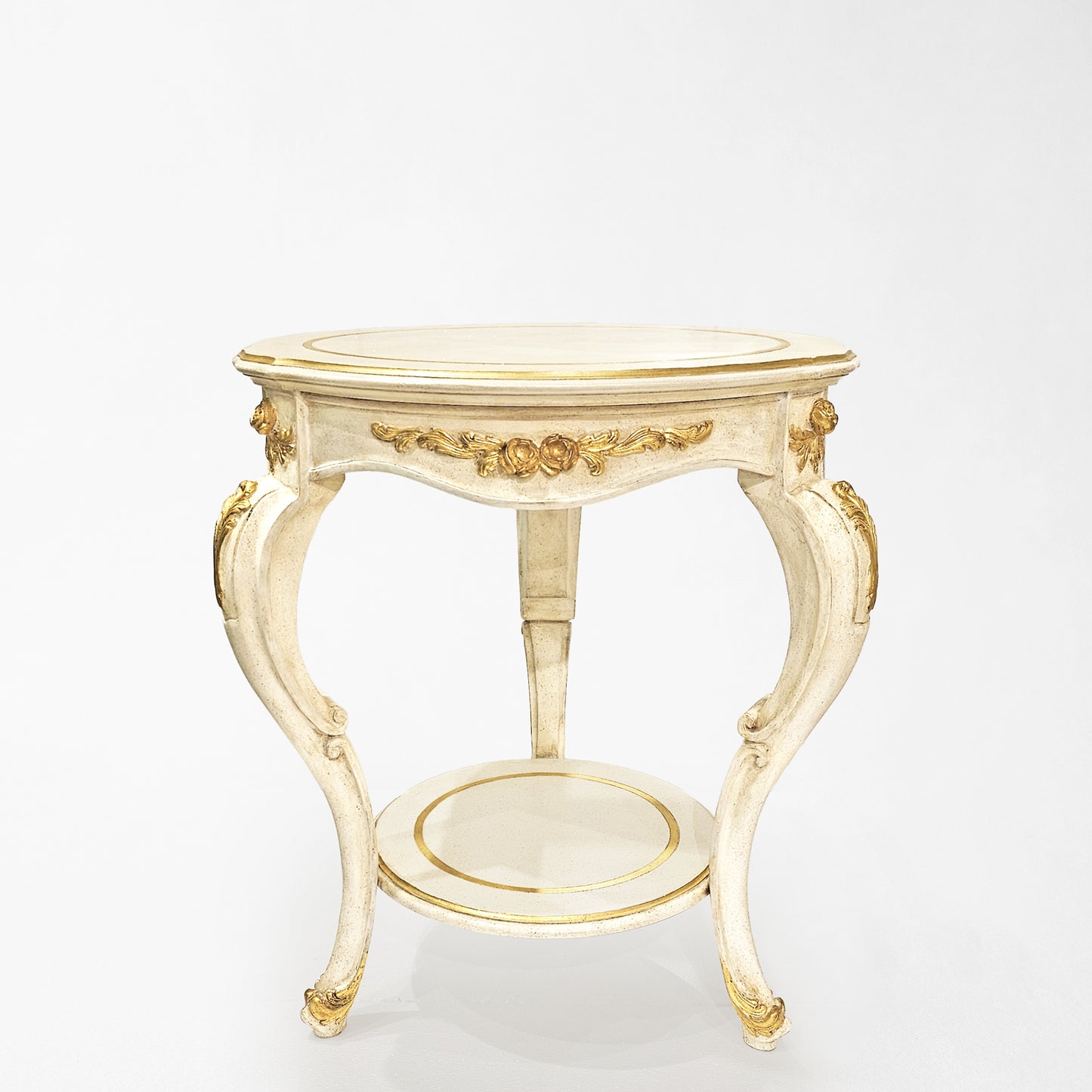 White and gold side table.