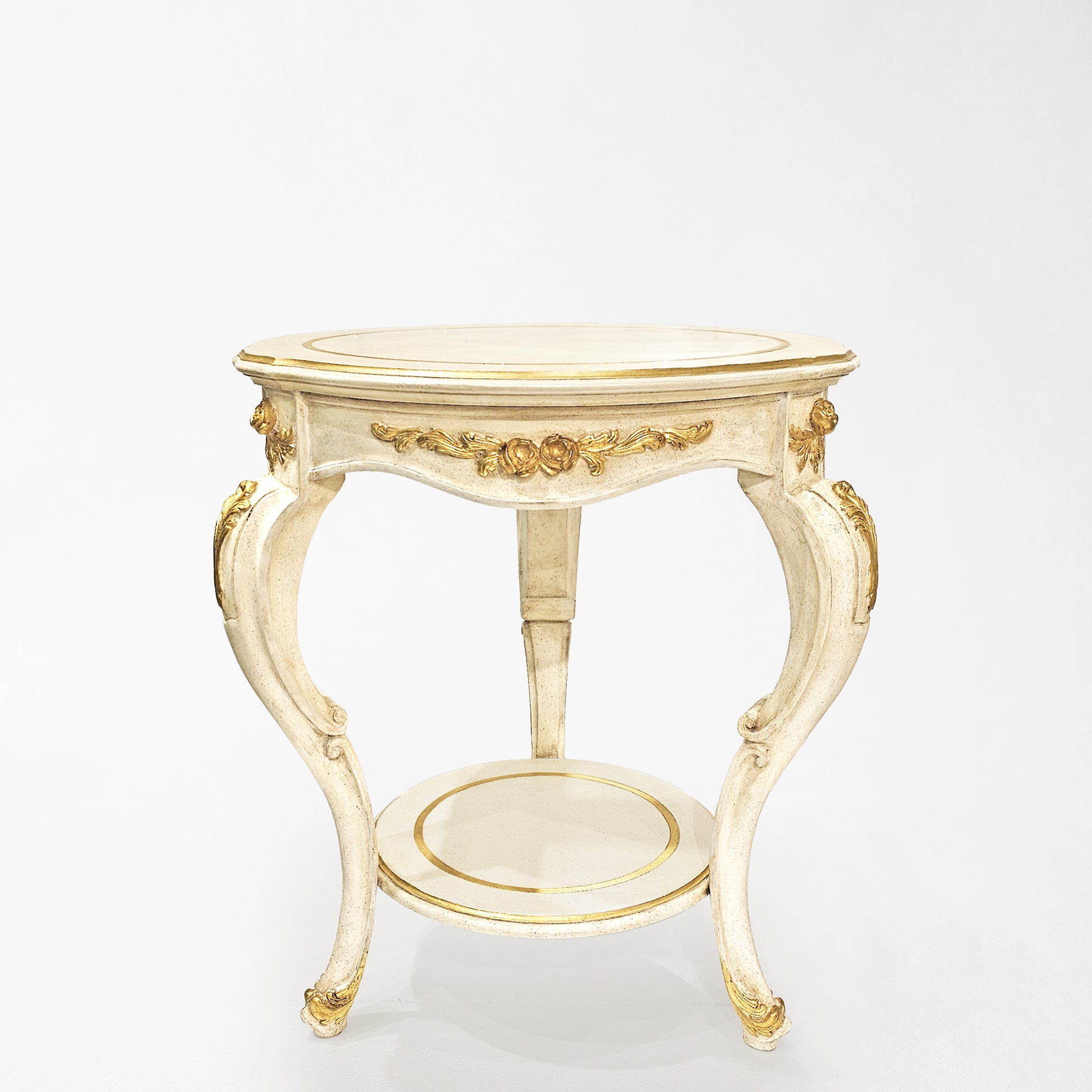 White and gold side table.