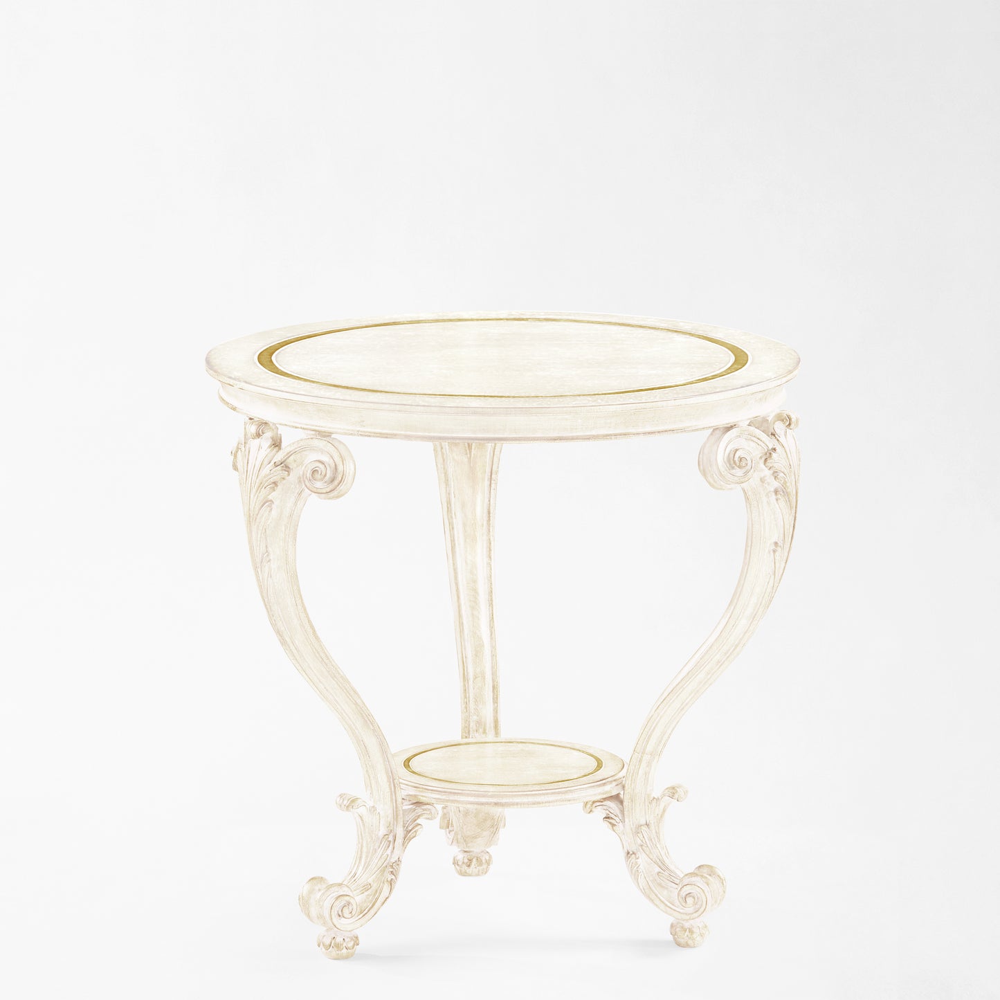 White and gold round table.