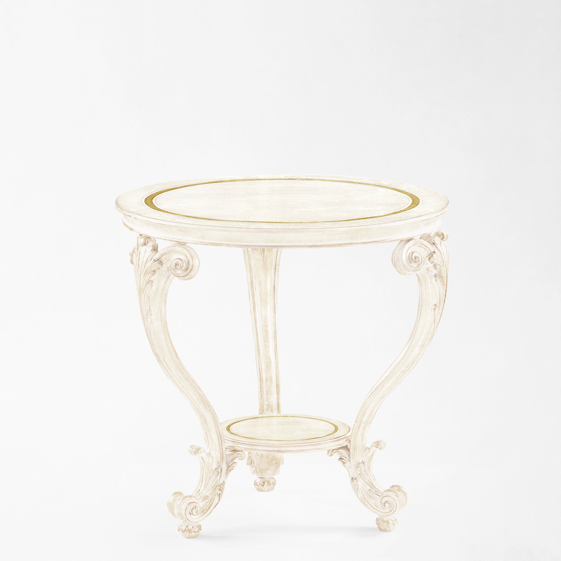 White and gold round table.