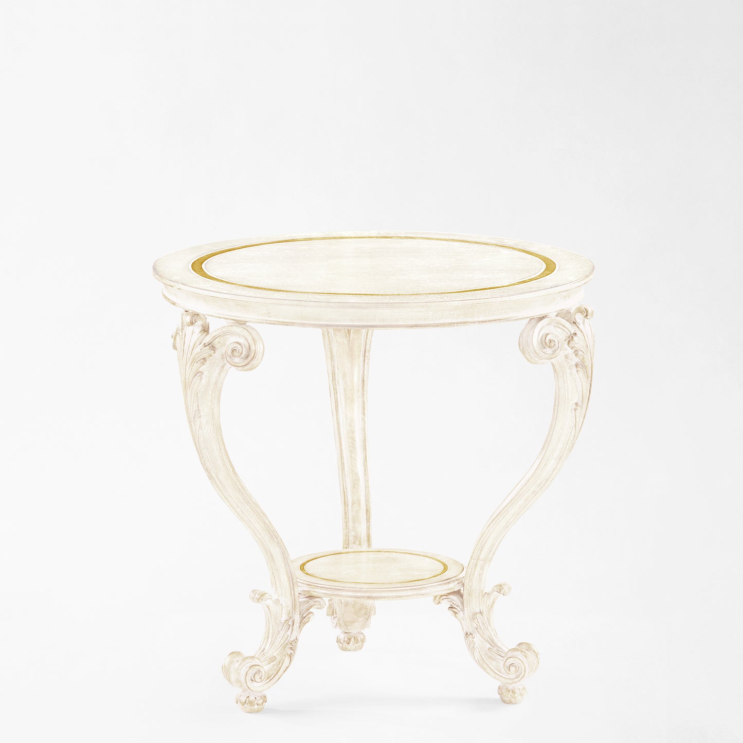 White and gold round table.