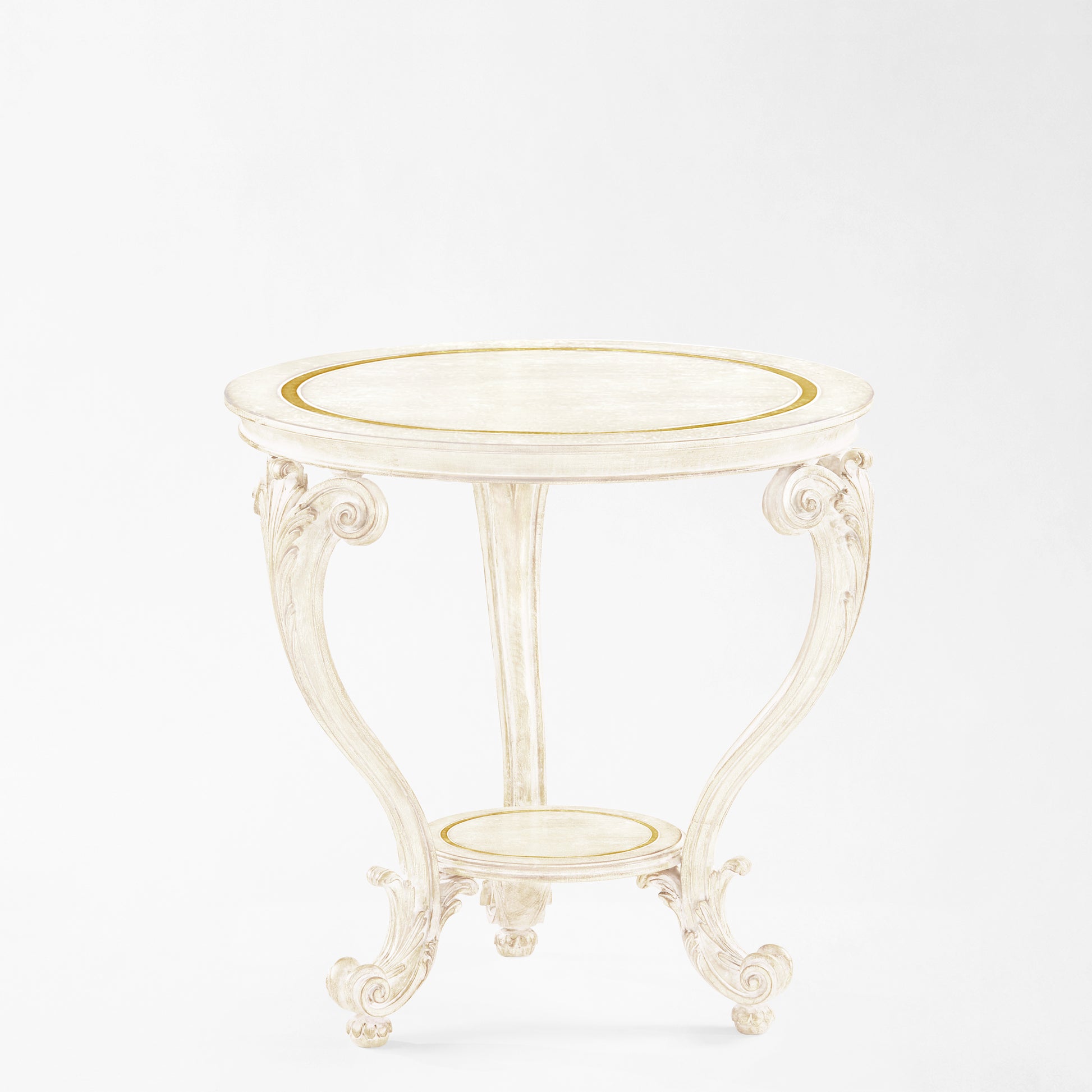 White and gold round table.