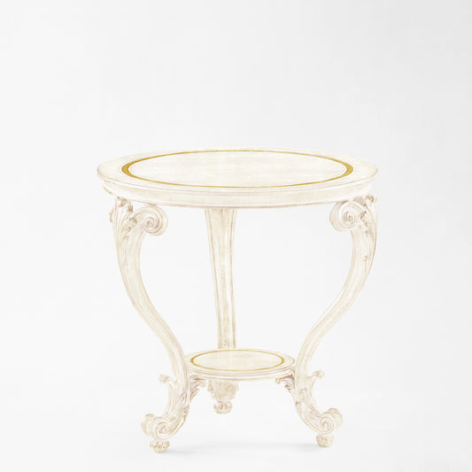 White and gold round table.