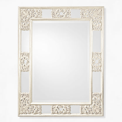 Antique white rectangular mirror.