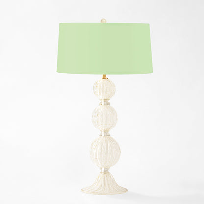 White Murano glass table lamp with green shade.