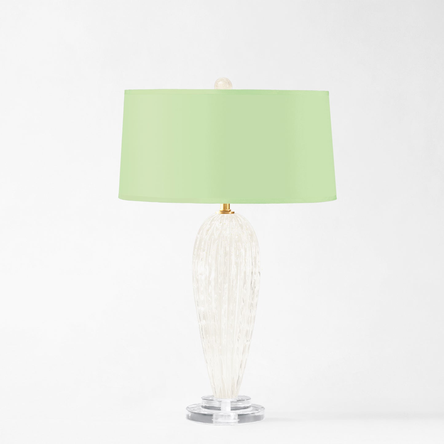 White Murano glass table lamp with green shade.
