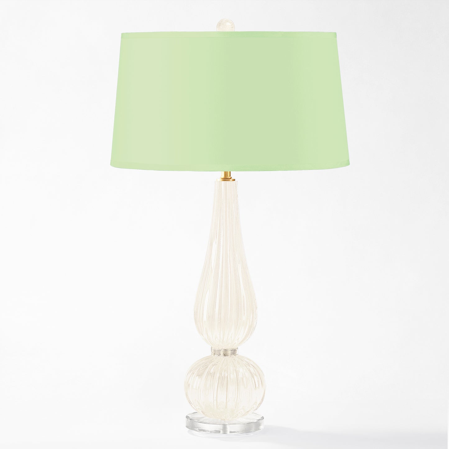 White Murano glass table lamp with green shade.