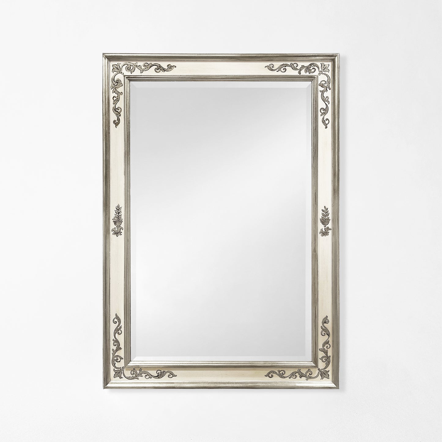Traditional white and silver Italian mirror.